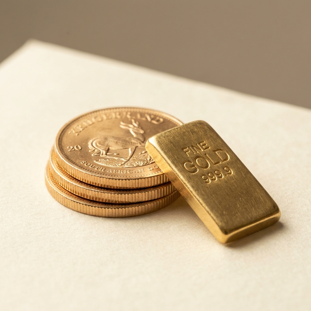 Goldmünzen und ein Barren
